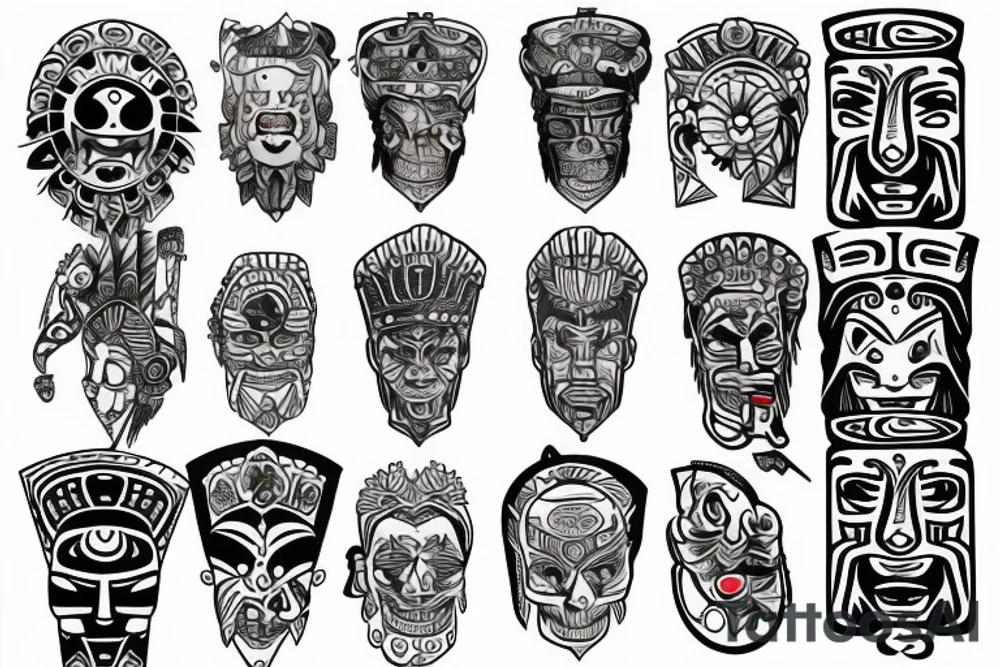 totem idol sleeve tattoo idea