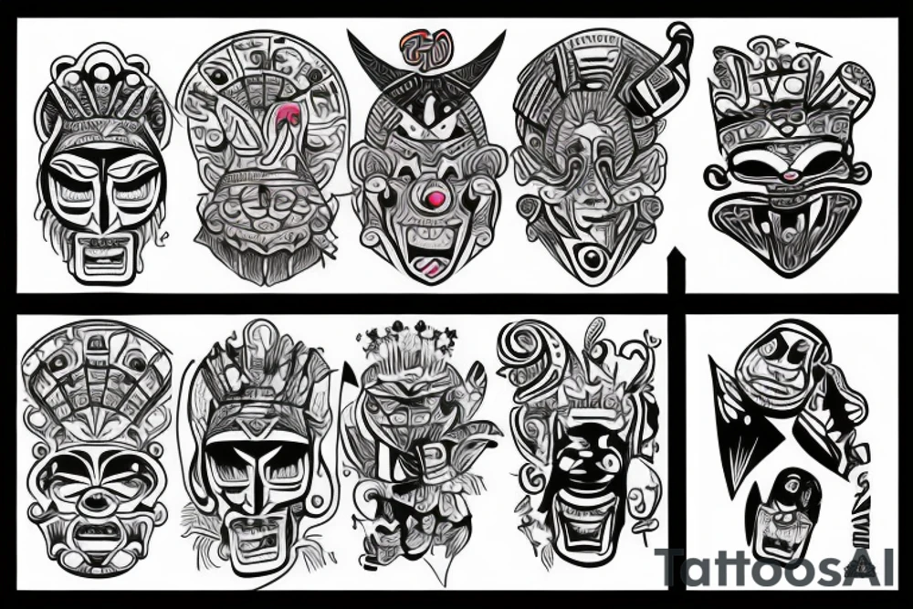 totem idol sleeve tattoo idea