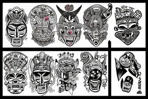 totem idol sleeve tattoo idea