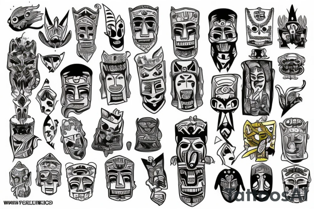 totem idol sleeve tattoo idea