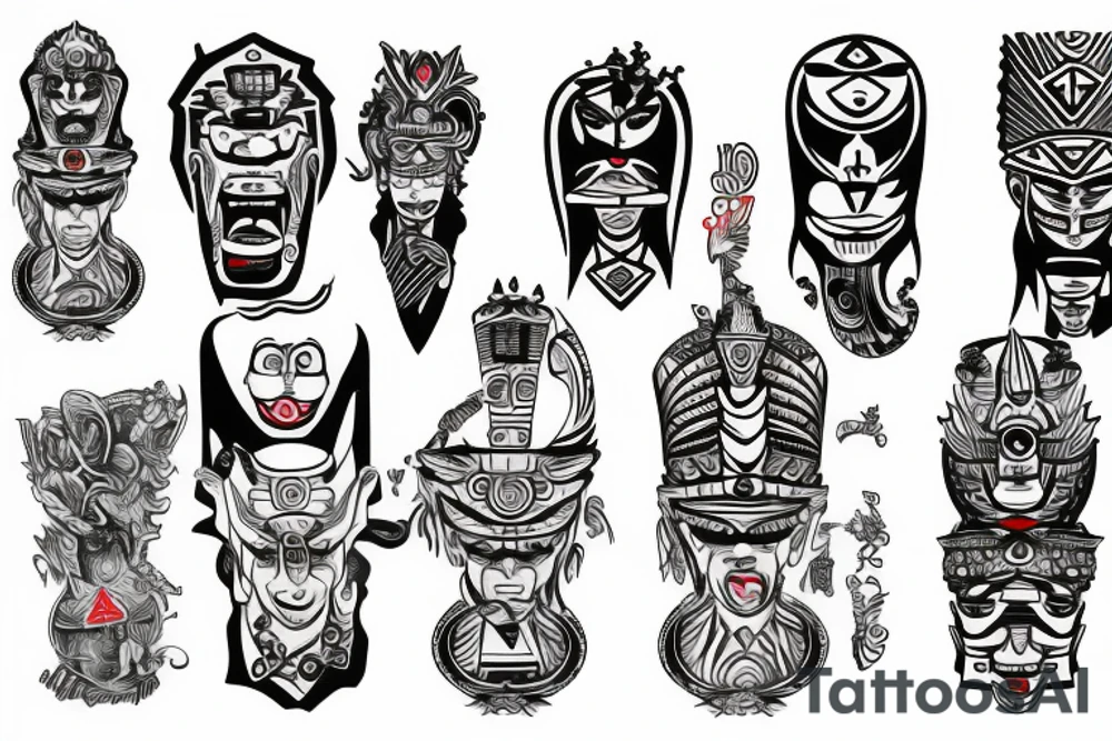 totem idol sleeve tattoo idea
