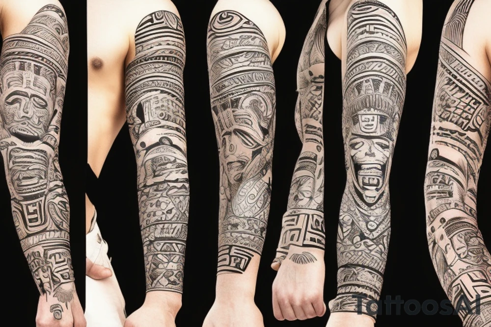totem idol sleeve tattoo idea