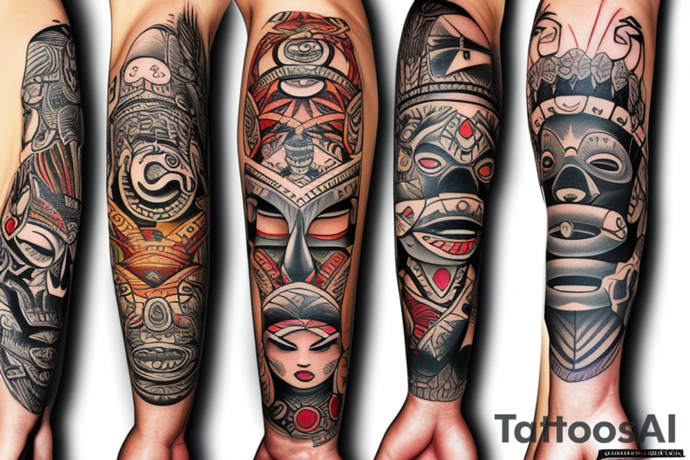 totem idol sleeve tattoo idea