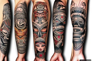 totem idol sleeve tattoo idea