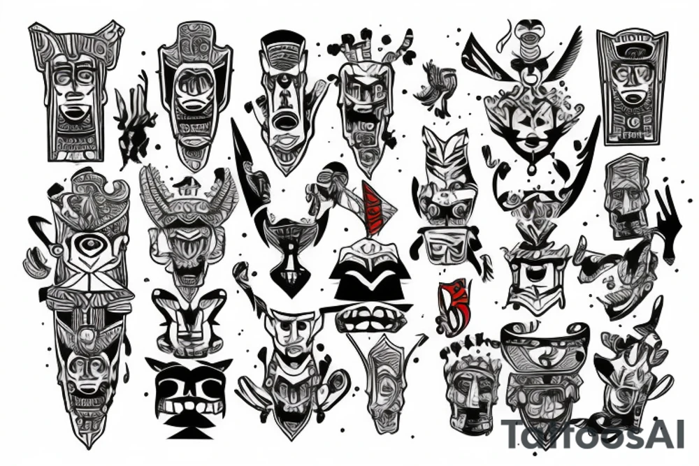 totem idol sleeve tattoo idea
