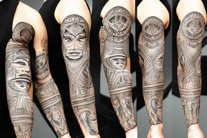 totem idol sleeve tattoo idea