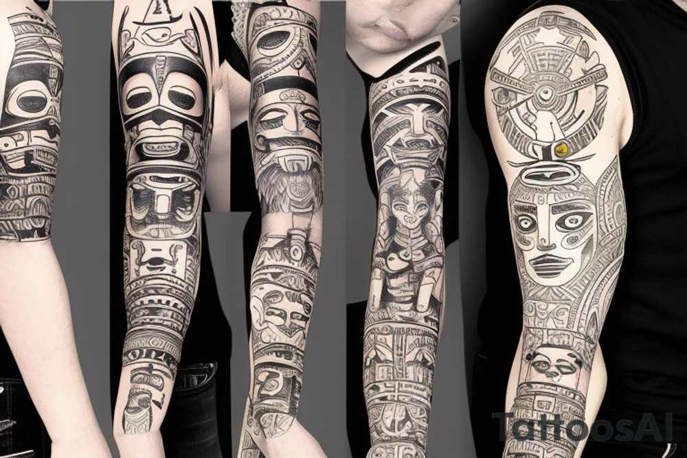 totem idol sleeve tattoo idea