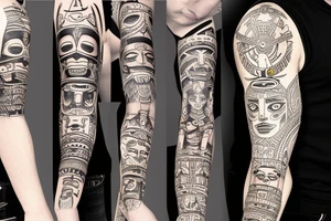 totem idol sleeve tattoo idea