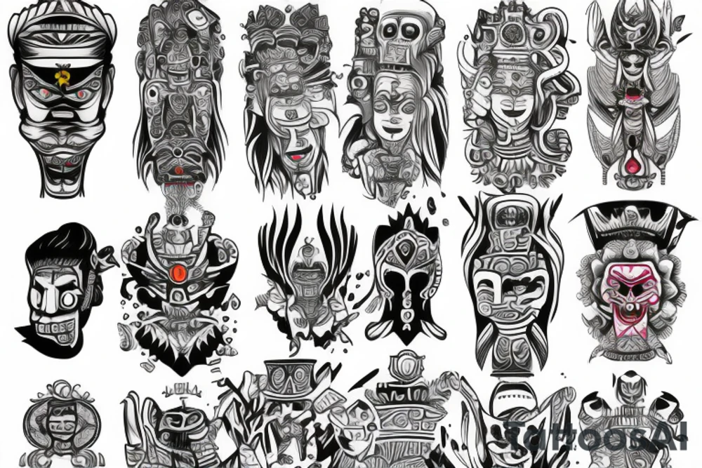 totem idol sleeve tattoo idea