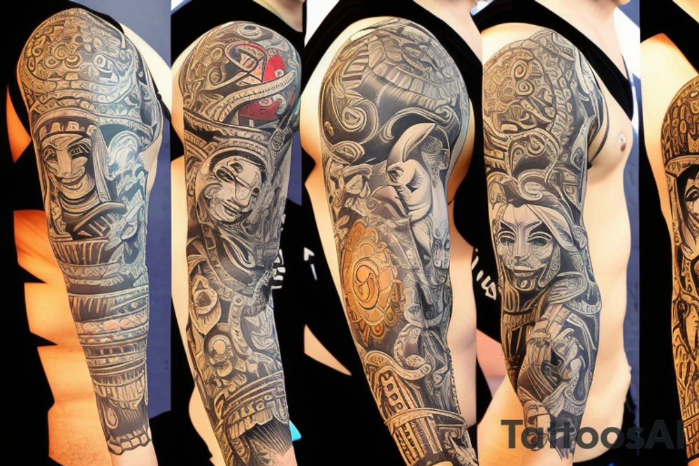 totem idol sleeve tattoo idea
