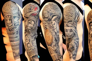 totem idol sleeve tattoo idea