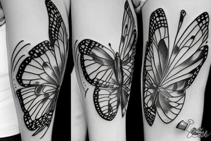 Flower black and white butterfly outdoors tattoo idea
