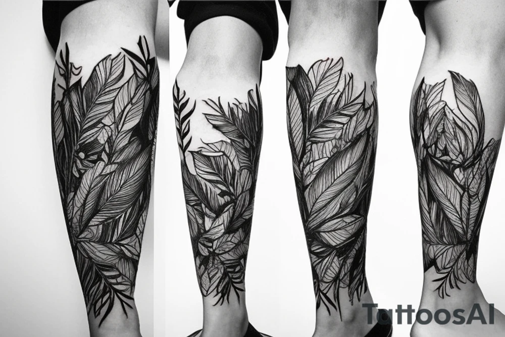 nature based leg sleeve tattoo idea