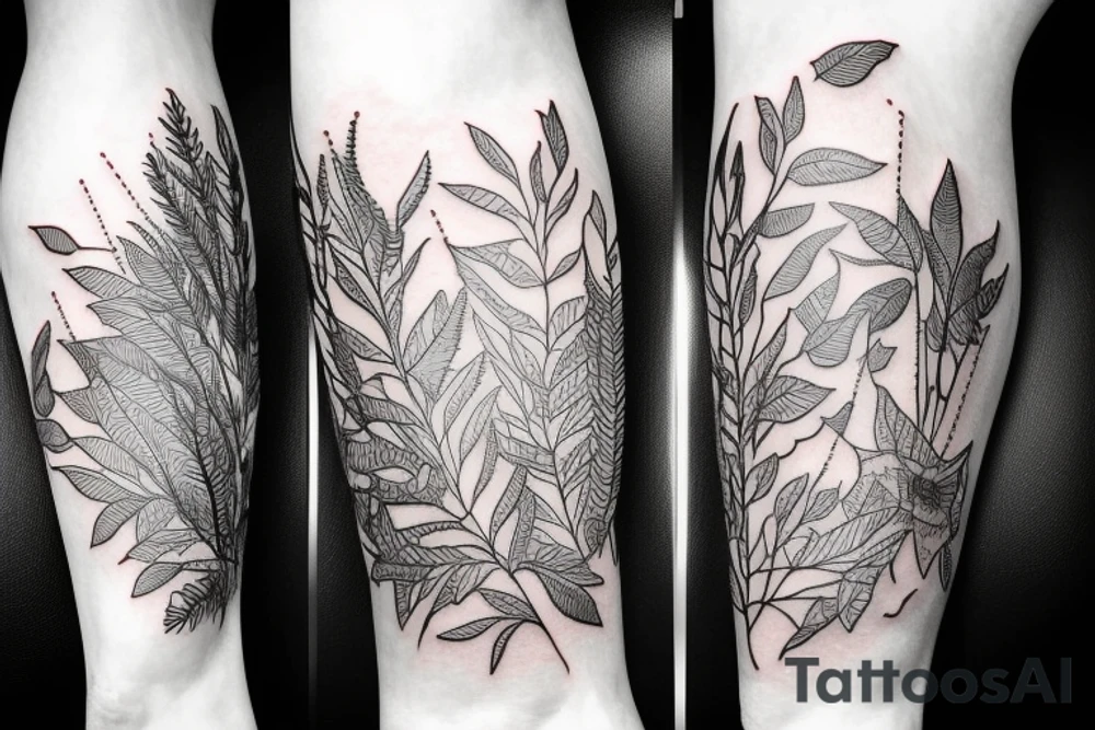 nature based leg sleeve tattoo idea