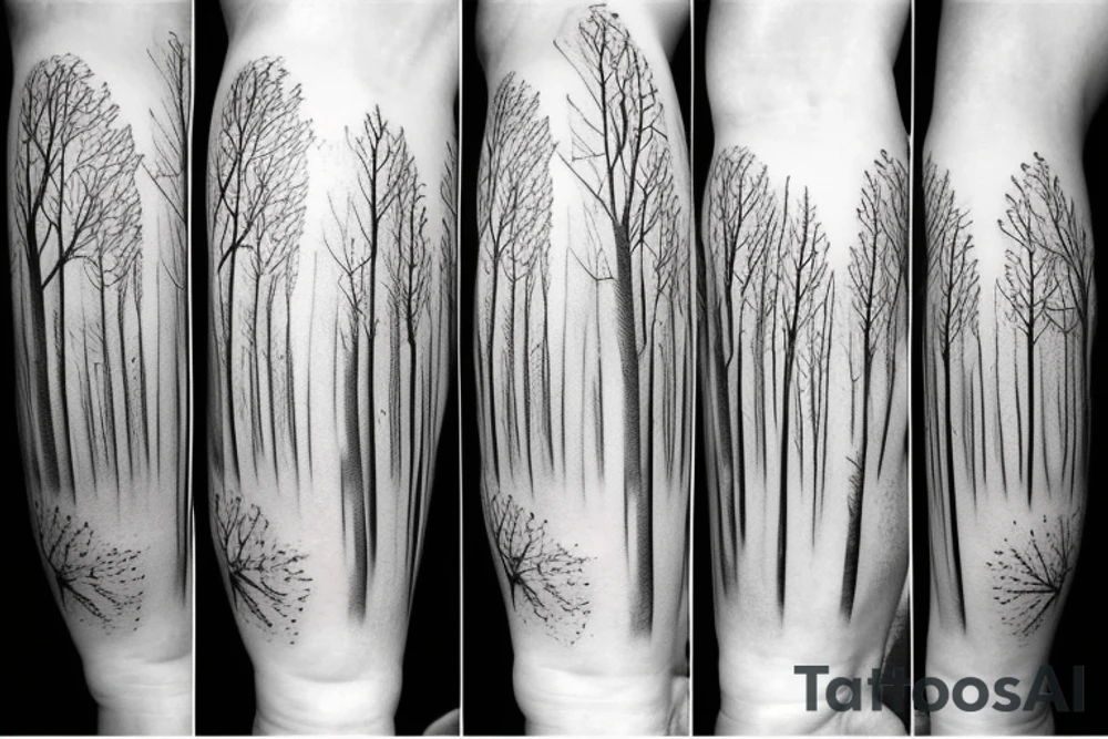 nature based with trees leg sleeve tattoo idea