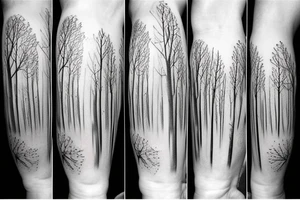 nature based with trees leg sleeve tattoo idea