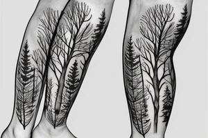 nature based with trees leg sleeve tattoo idea
