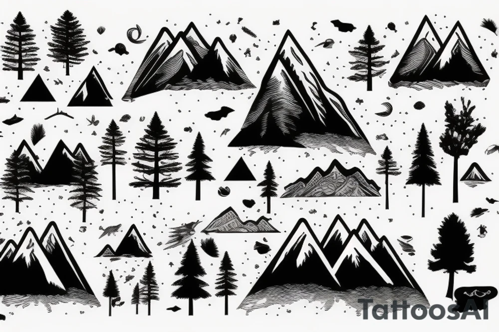 nature based with trees mountains tattoo idea