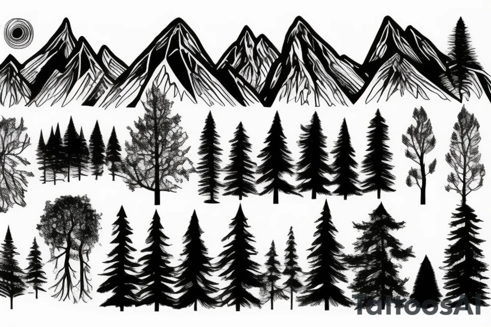 nature based with trees mountains tattoo idea