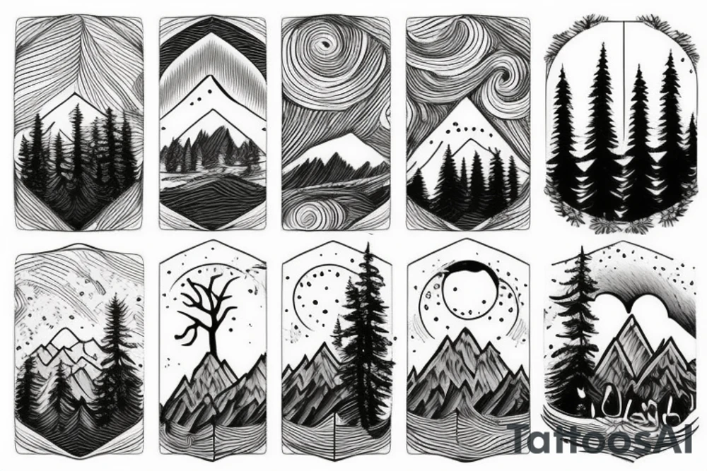nature based with trees mountains tattoo idea