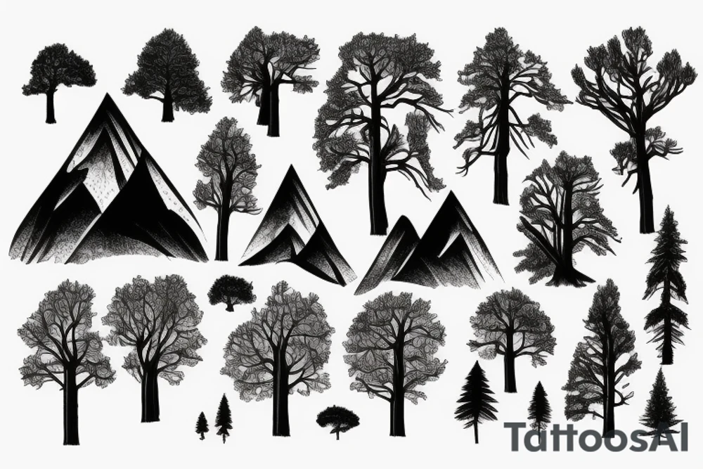 nature based with trees mountains tattoo idea