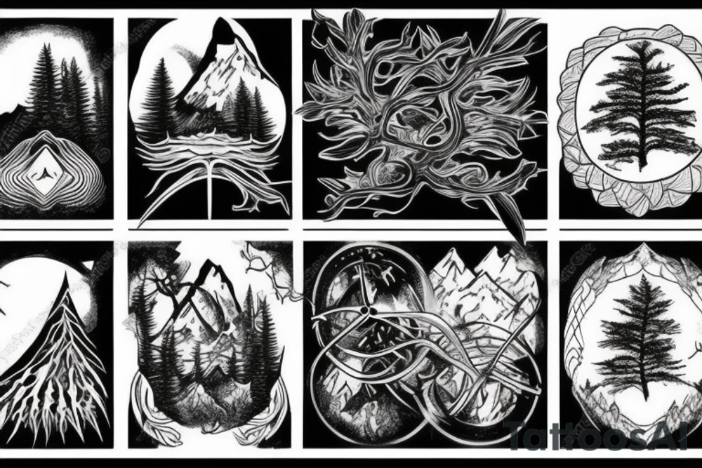 nature based with trees mountains tattoo idea
