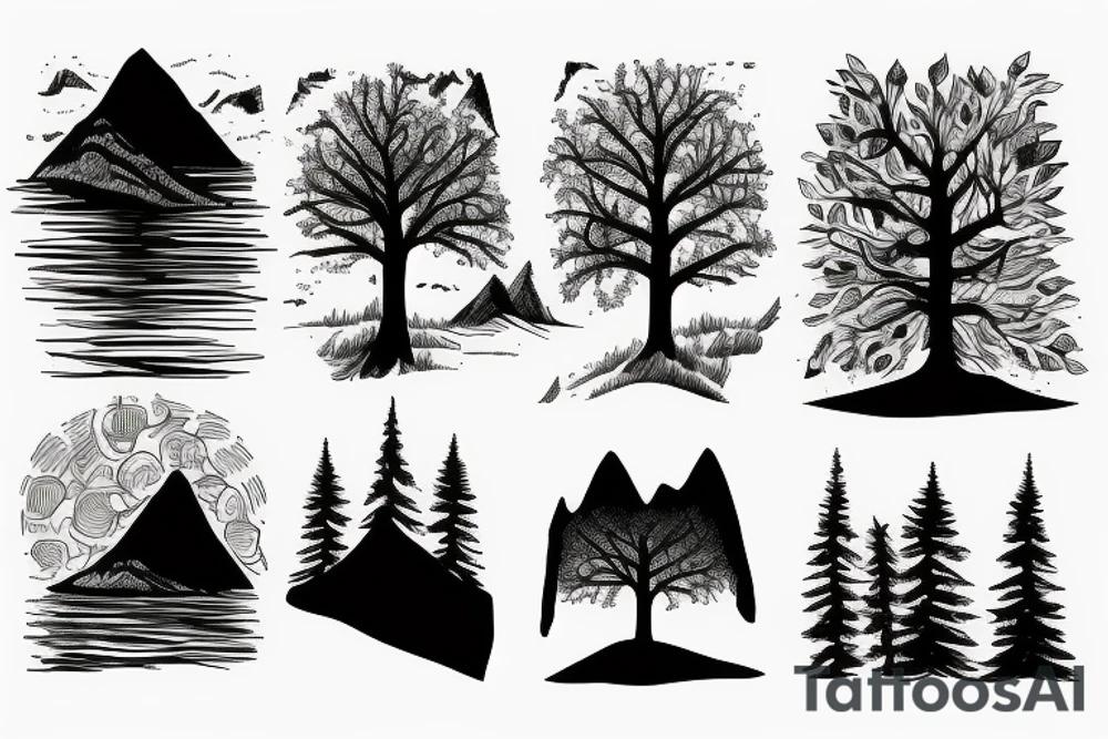nature based with trees mountains tattoo idea