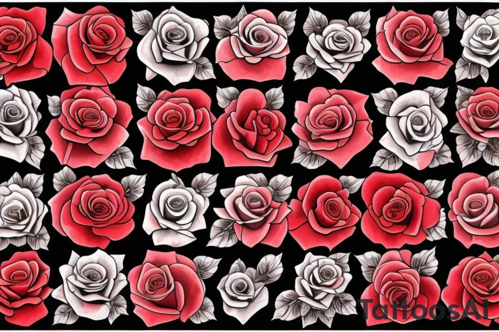 Red roses with ancient symbols tattoo idea