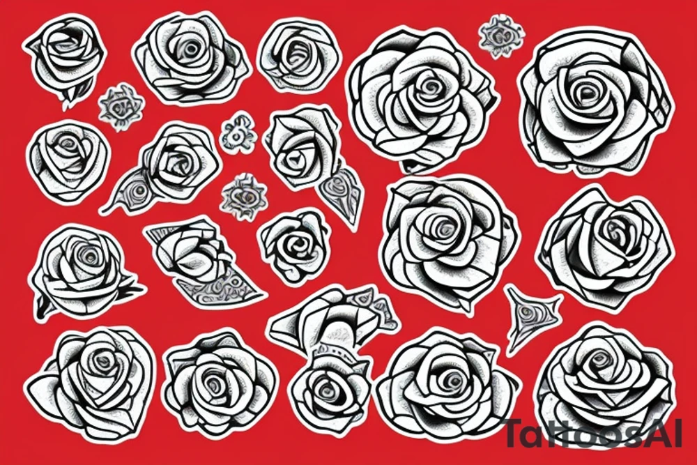 Red roses with ancient symbols tattoo idea