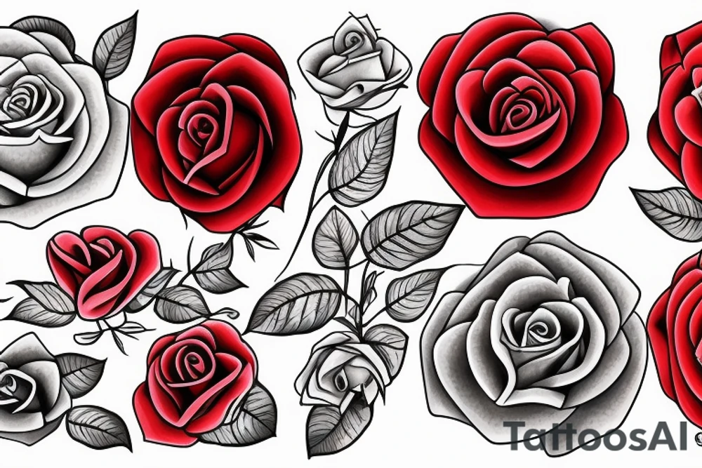 Red roses with ancient symbols tattoo idea