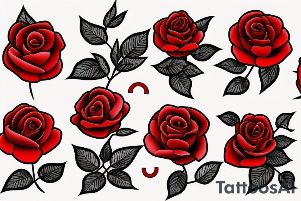 Red roses with ancient symbols tattoo idea