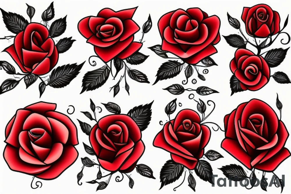 Red roses with ancient symbols tattoo idea