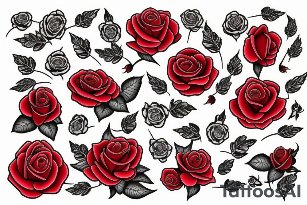 Red roses with ancient symbols tattoo idea