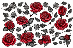 Red roses with ancient symbols tattoo idea