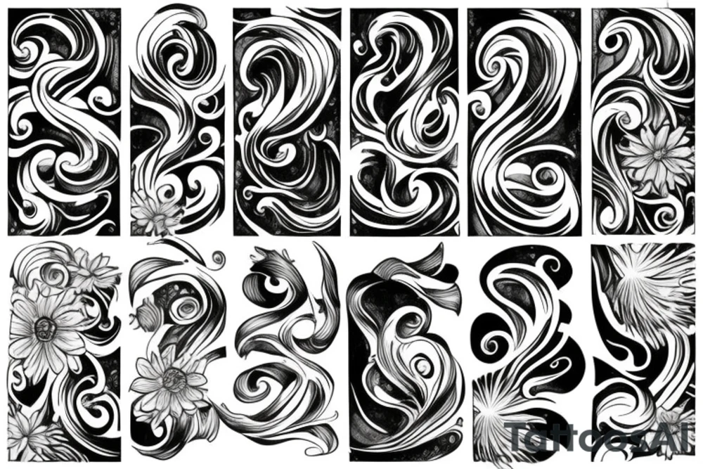 Sea waves and flowers tattoo idea