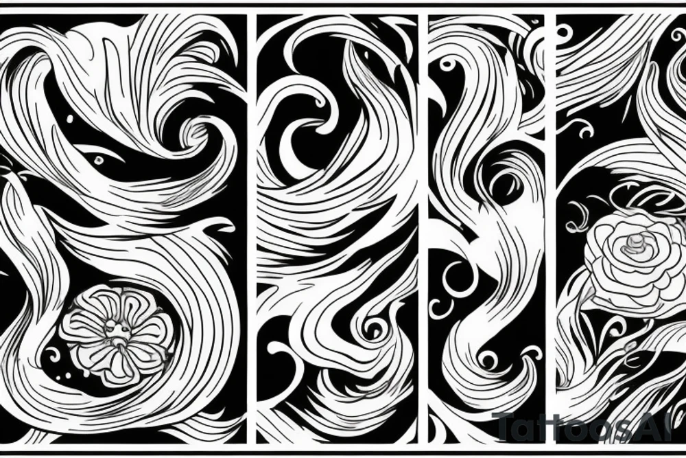 Sea waves and flowers tattoo idea