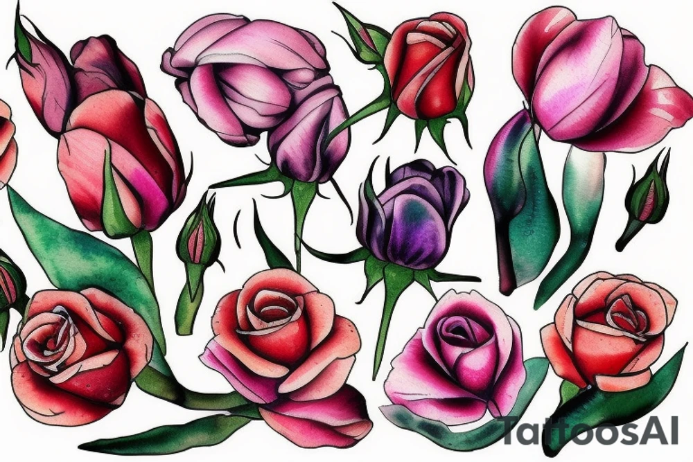 Roses tulips and orchids tattoo idea