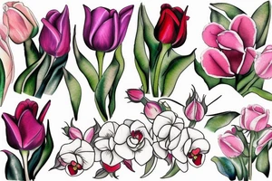Roses tulips and orchids tattoo idea