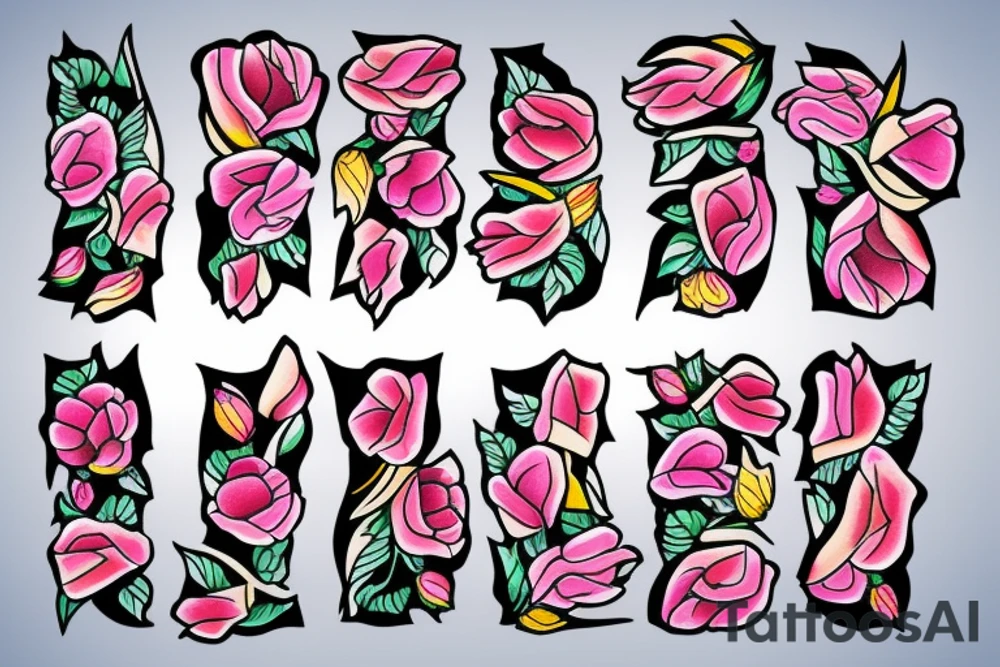 Roses tulips and orchids tattoo idea