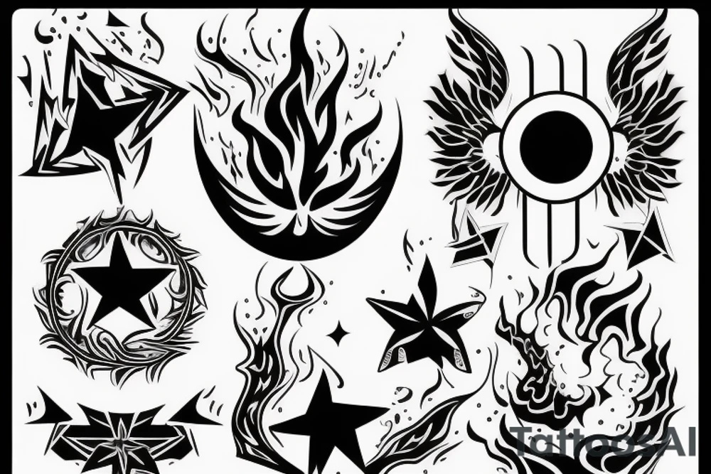 Half flame half star tattoo idea