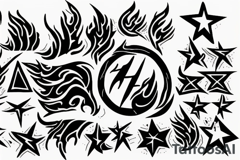 Half flame half star tattoo idea