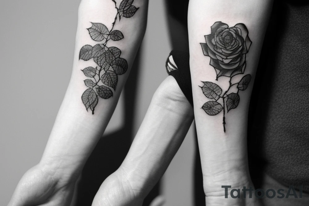 A black and white forearm tattoo featuring a delicate, intertwined rose vine. The vine starts at the base of your wrist and wraps around your forearm, symbolizing growth and resilience. Within the vine, there are breaks and gaps, representing the concept of being broken or feeling lost. However, emerging from the broken parts of the vine, there are small buds and blossoming roses, signifying hope and the ability to overcome challenges.

Around the vine, you can have text that wraps elegantly, with the quote “Through brokenness, I found courage to grow.” The text can be in a stylish, calligraphy-like font to add artistic flair. tattoo idea