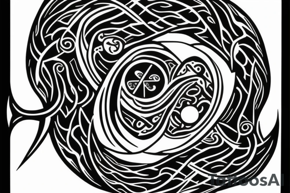 anchor within yin yang depicting the duality of nature but strengthened by the anchor of life. Add eagle head to the anchor ends tattoo idea
