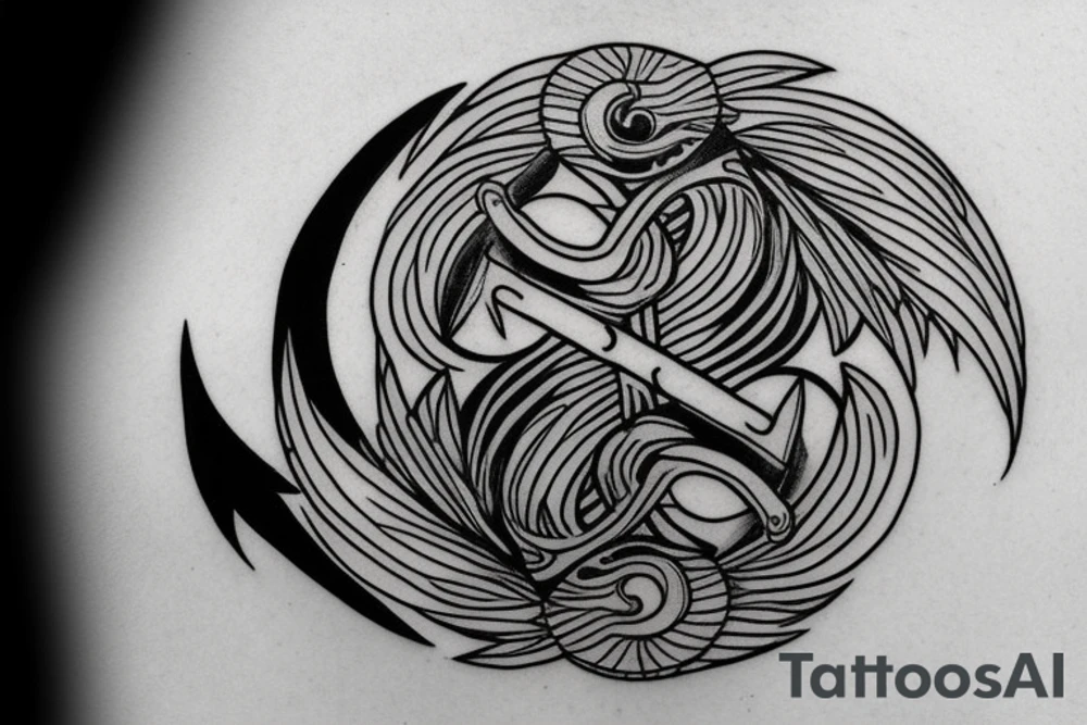 anchor within yin yang depicting the duality of nature but strengthened by the anchor of life. Add eagle head to the anchor ends tattoo idea