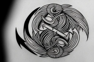 anchor within yin yang depicting the duality of nature but strengthened by the anchor of life. Add eagle head to the anchor ends tattoo idea