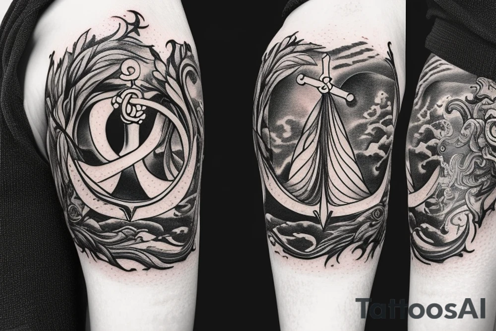 anchor within yin yang depicting the duality of nature but strengthened by the anchor of life. Add eagle head to the anchor ends tattoo idea