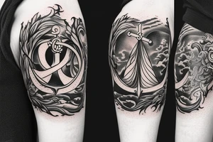 anchor within yin yang depicting the duality of nature but strengthened by the anchor of life. Add eagle head to the anchor ends tattoo idea
