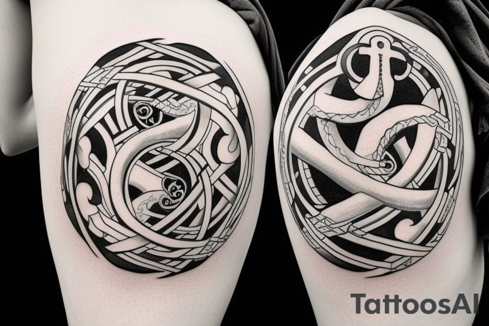 anchor within yin yang depicting the duality of nature but strengthened by the anchor of life. tattoo idea