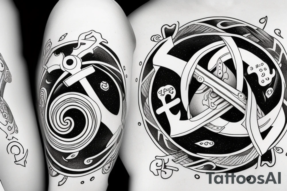 anchor within yin yang depicting the duality of nature but strengthened by the anchor of life. Encapsulate all within a loop tattoo idea