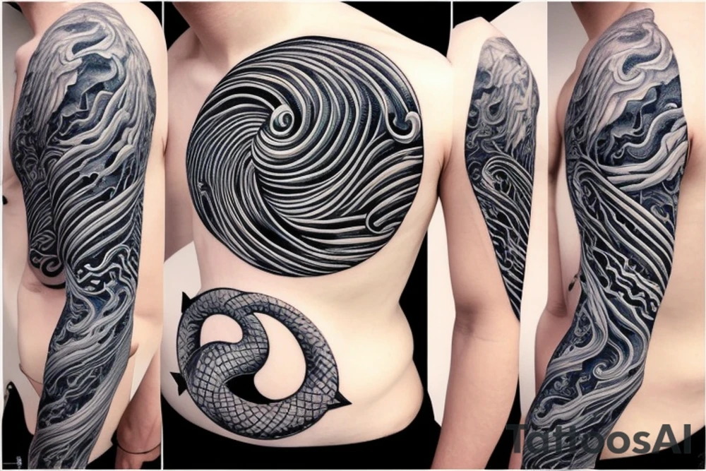 waves within yin yang depicting the duality of nature but strengthened by the anchor of life. Encapsulate all within a loop tattoo idea